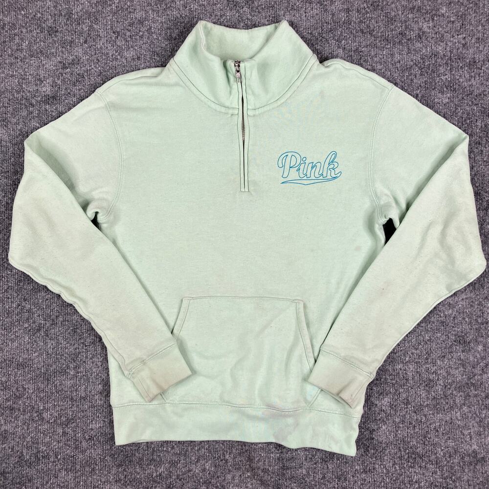 PINK Victoria’s Secret Hoodie Womens Size XS Mint Green Quarter Zip Pullover